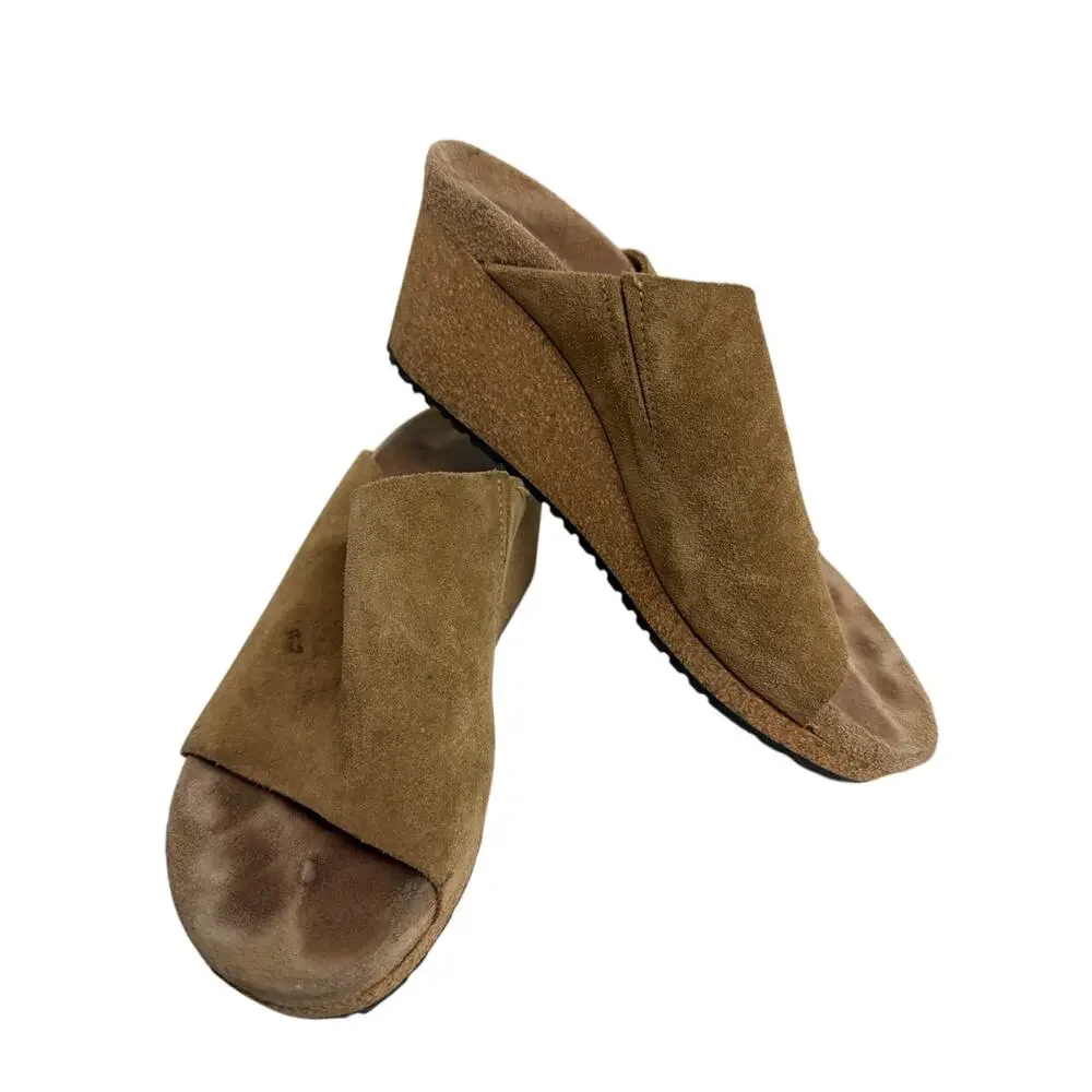Birkenstock Papillio Tan Suede Leather Cork Wedge Slip On Sandals 38 Narrow